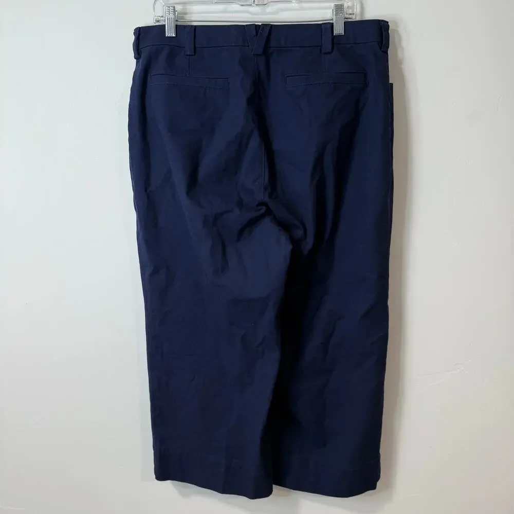 Duluth Trading Co‎ Women's Pants Workday Warrior Chino Wide Leg Crop Blue 14 Reg